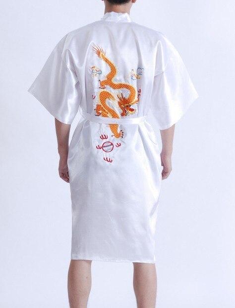 New Year Fashion Blue Male Satin Polyester Night Gown Chinese Embroidery Robe Dragon Kimono Gown Size S M L XL XXL XXXL MR037