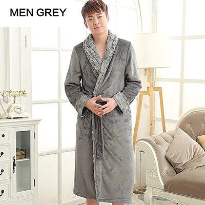 New Style Mens Luxury Fur Soft Silk Flannel Extra Long Bath Robe Men Kimono Bathrobe Lovers Warm Dressing Gown Male Nightgown