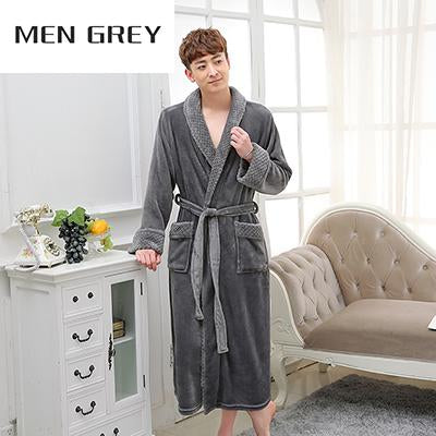 On Sale Lovers Long Warm Bathrobe Men Winter Silk Soft Thick Coral Fleece Kimono Bath Robe Male Dressing Gown Lounge Night Robes