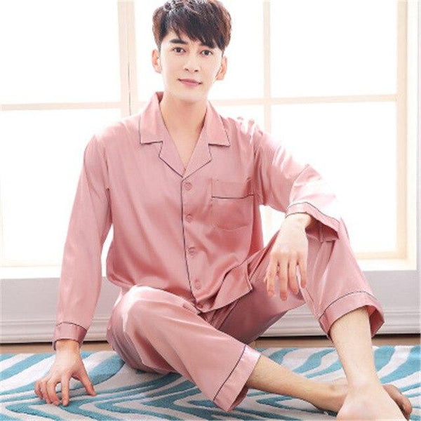 2018 summer luxury silk pajamas mens long sleeved paisley pattern pyjamas set silk satin nightwear soft sleepwear nightgown plus