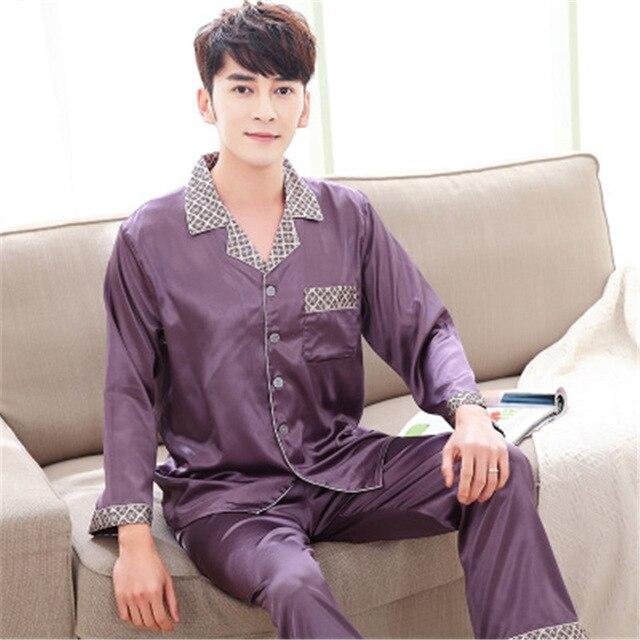 2018 summer luxury silk pajamas mens long sleeved paisley pattern pyjamas set silk satin nightwear soft sleepwear nightgown plus