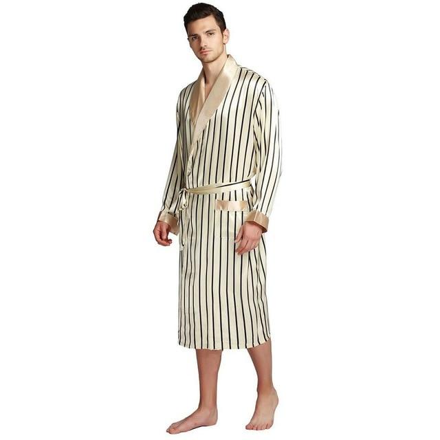 Mens Silk Satin Pajamas Pajama Pyjamas PJS Sleepwear Robe Robes Nightgown Robes S M L XL 2XL 3XL Plus Beige Blue Striped