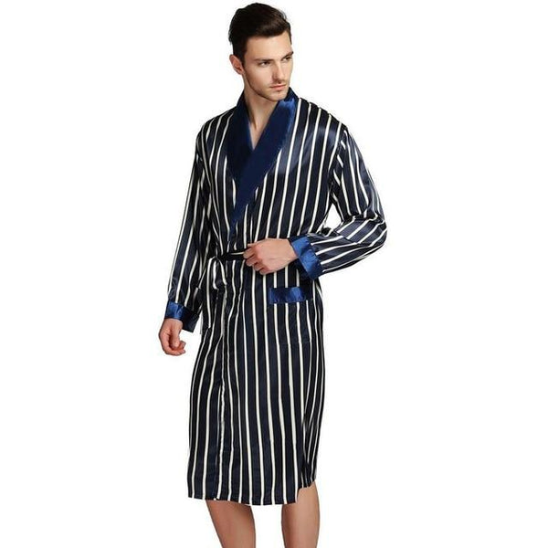 Mens Silk Satin Pajamas Pajama Pyjamas PJS Sleepwear Robe Robes Nightgown Robes S M L XL 2XL 3XL Plus Beige Blue Striped