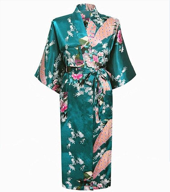 Chinese Style Women Robe Print Long Sleepwear Summer Nightgown Satin Lady Home Dress Royal Blue Home Wear Sexy Nightgown