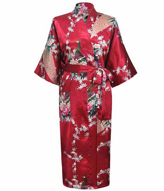Chinese Style Women Robe Print Long Sleepwear Summer Nightgown Satin Lady Home Dress Royal Blue Home Wear Sexy Nightgown
