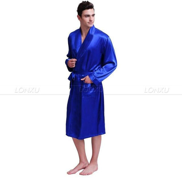 Mens Silk Satin Robes Bathrobe Nightgown Sleepwear Pajamas Pyjamas S~3XL Plus__Fit All Seasons