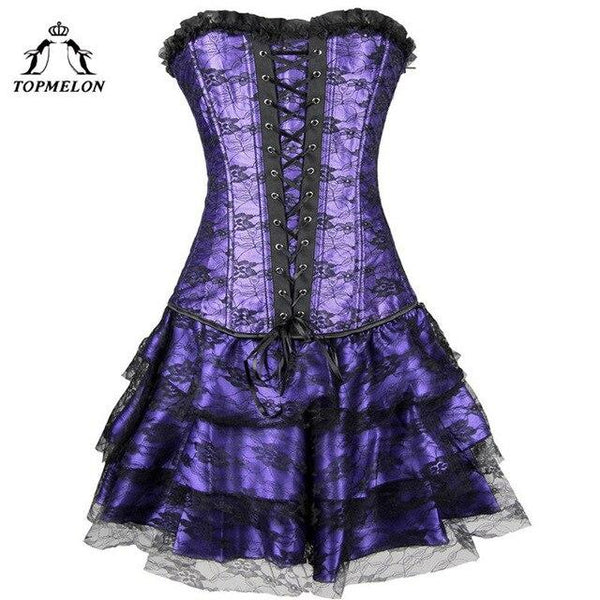 TOPMELON Corset Dress Steampunk Bustier Gothic Corselet Sexy Corset Women Lace Ruffles Shows Party Club Lace Up Short Dress