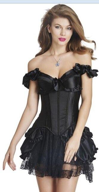 TOPMELON Sexy Corset Dress Steampunk Gothic Bustier Corselet Women Off Shoulder Lace Ruffles Bow Party Club Short Corset Dress