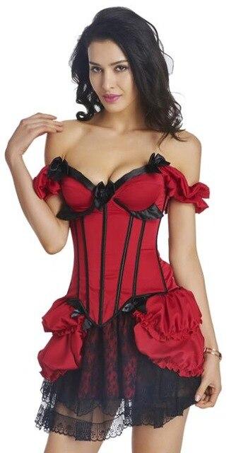 TOPMELON Sexy Corset Dress Steampunk Gothic Bustier Corselet Women Off Shoulder Lace Ruffles Bow Party Club Short Corset Dress