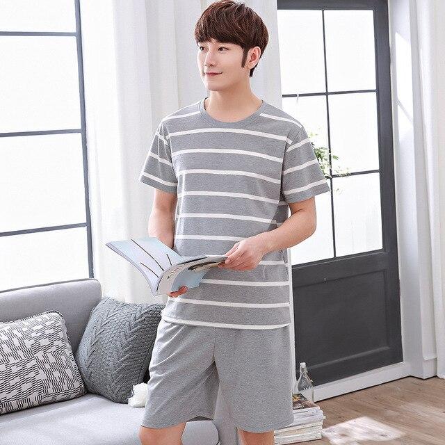 Men Pajama Cotton Gray O-neck Sleepwear Men Long Sleeve Home Clothes Plus Size L-3XL Pijama Male Underwear Set Pyjamas Nightwear