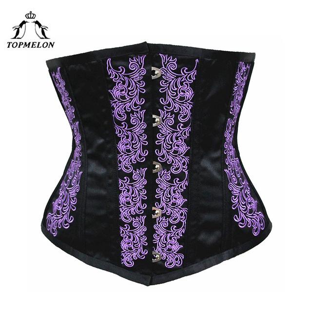 TOPMELON Underbust Corset Steampunk Modeling Strap Bustier Gothic Corselet Embroidery Floral Silky Party Wedding Corset Tops