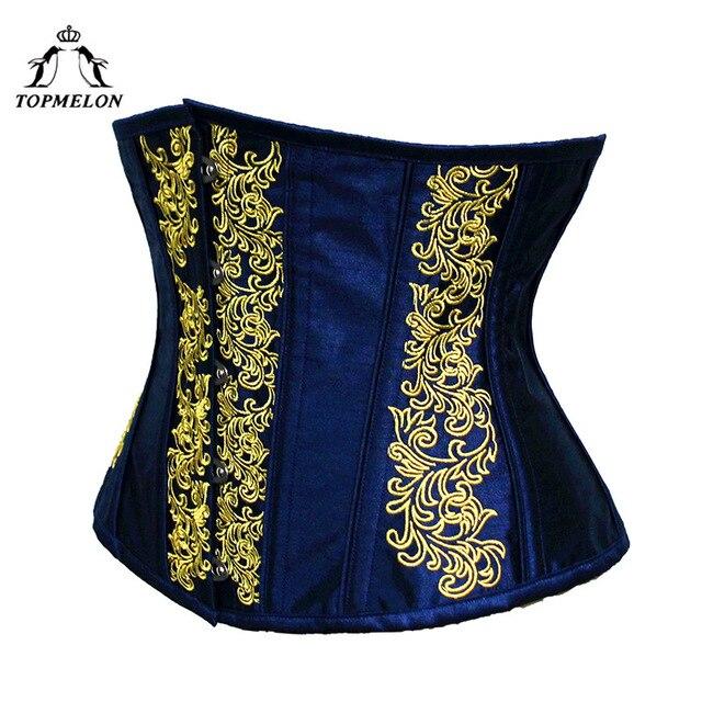 TOPMELON Underbust Corset Steampunk Modeling Strap Bustier Gothic Corselet Embroidery Floral Silky Party Wedding Corset Tops
