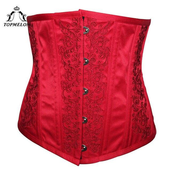 TOPMELON Underbust Corset Steampunk Modeling Strap Bustier Gothic Corselet Embroidery Floral Silky Party Wedding Corset Tops
