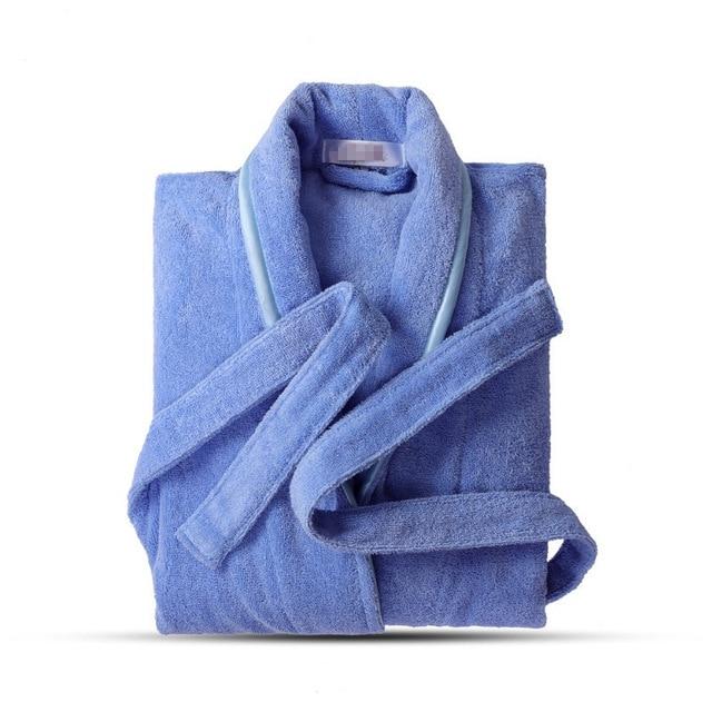 Terry Robe Pure Cotton Bathrobe Lovers Blue Robes Men Bathrobe Women Solid Towel Long Robe Sleepwear Plus Size XXL