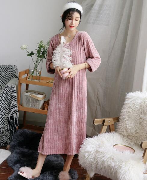 Fdfklak Women's night dress autum winter new nightdress long-sleeved thick home clothes warm long nightgown women nightshirt