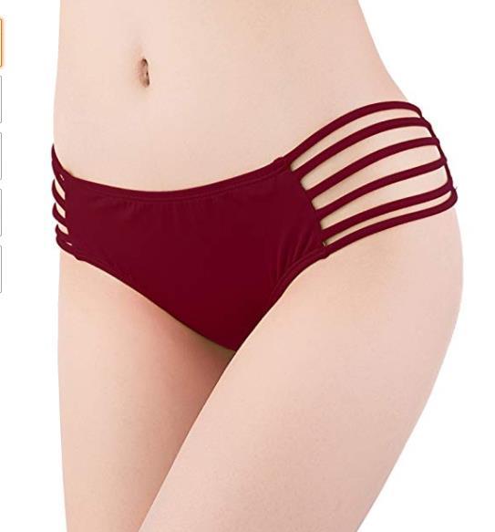 SHEKINI Women's Sexy Solid Strappy Bikini Panties Hipster Swimwear Bottom