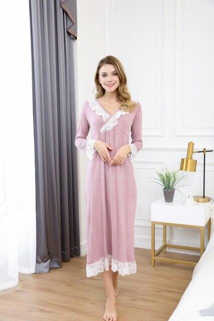 Spring Autumn Women Nightgown Long Sleeve Cotton Nightwear Lace Sexy Home Dressing Gown Sweet Nightdress Nightwear M-XXL