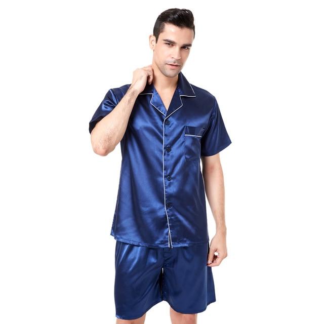 Tony&Candice Satin Silk Pajamas Shorts For Men Rayon Silk Sleepwear Summer Male Pajama Set Soft Nightgown For Men Pyjamas