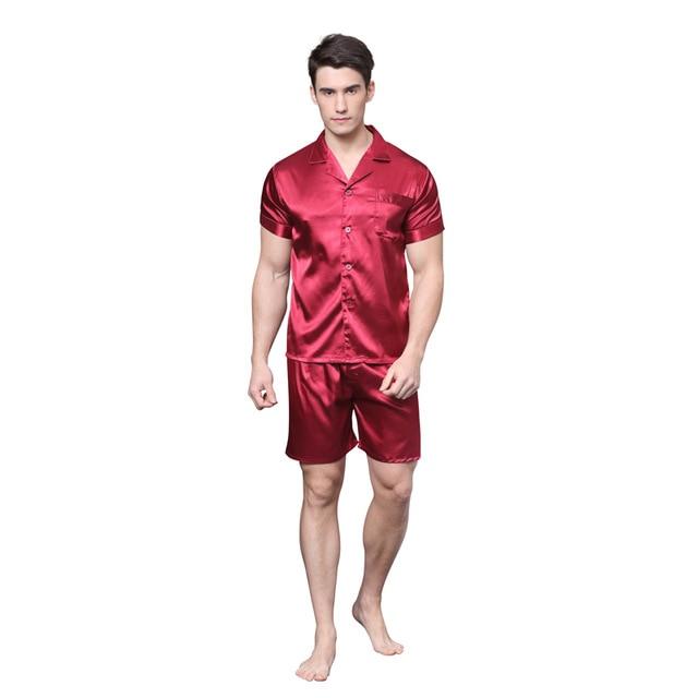Tony&Candice Satin Silk Pajamas Shorts For Men Rayon Silk Sleepwear Summer Male Pajama Set Soft Nightgown For Men Pyjamas