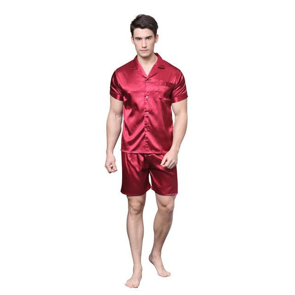 Tony&Candice Satin Silk Pajamas Shorts For Men Rayon Silk Sleepwear Summer Male Pajama Set Soft Nightgown For Men Pyjamas