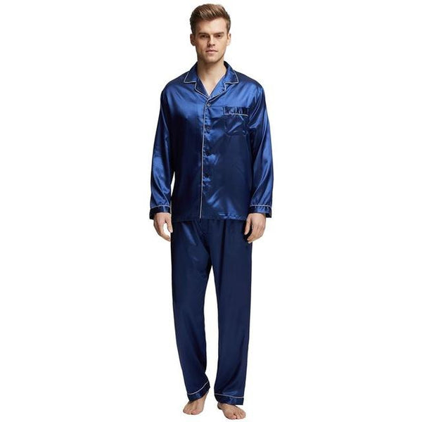 Tony&Candice Men's Stain Silk Pajama Set Men Pajamas Silk Sleepwear Men Sexy Modern Style Soft Cozy Satin Nightgown Men Summer