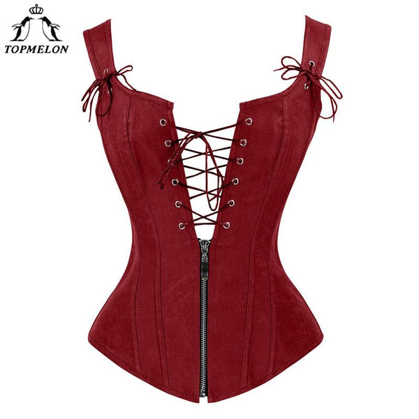 TOPMELON Bustier Gothic Corselet Corset Women Bustier Steampunk Corset Modeling Strap Sexy Leather Solid Hollow Out Party Tops