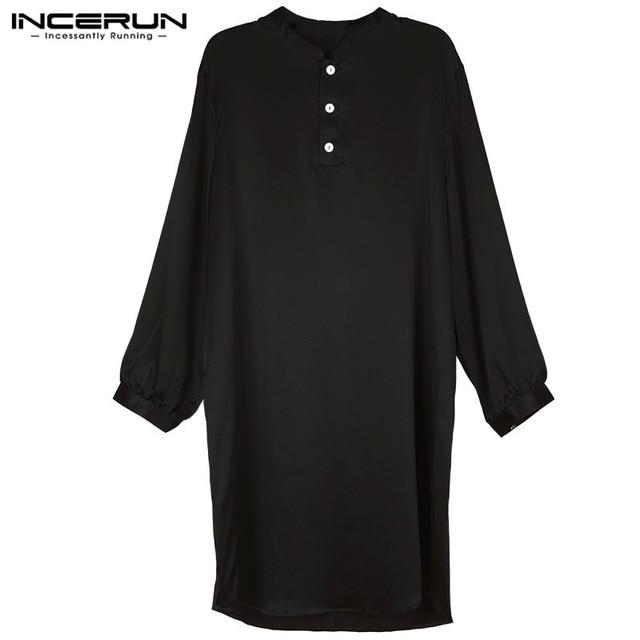 Nightgown Men Robe Pajamas Silk Satin Long Sleeve Bathrobe Lounge Arabe Kurtas Dress Shirt Gown Masculina Islamic Men Clothes