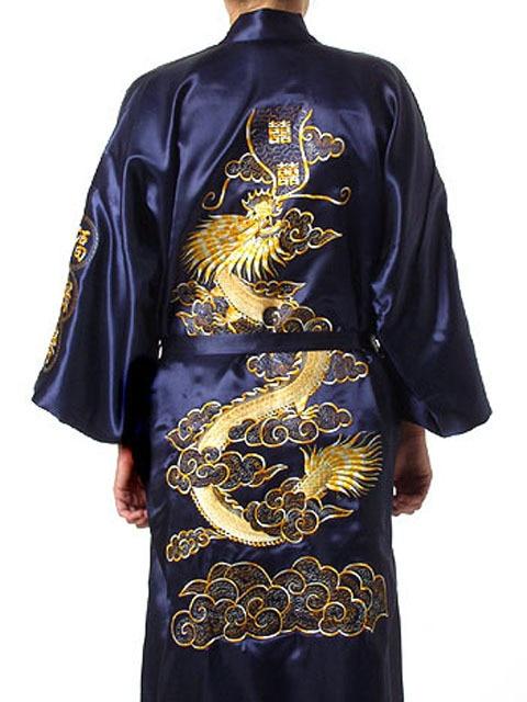Chinese Silk Dragon Man Pajamas Male Satin Bathrobe 5 Color Adult Nightgown At Home for Sleepwear Chinese Traditional Costume 89