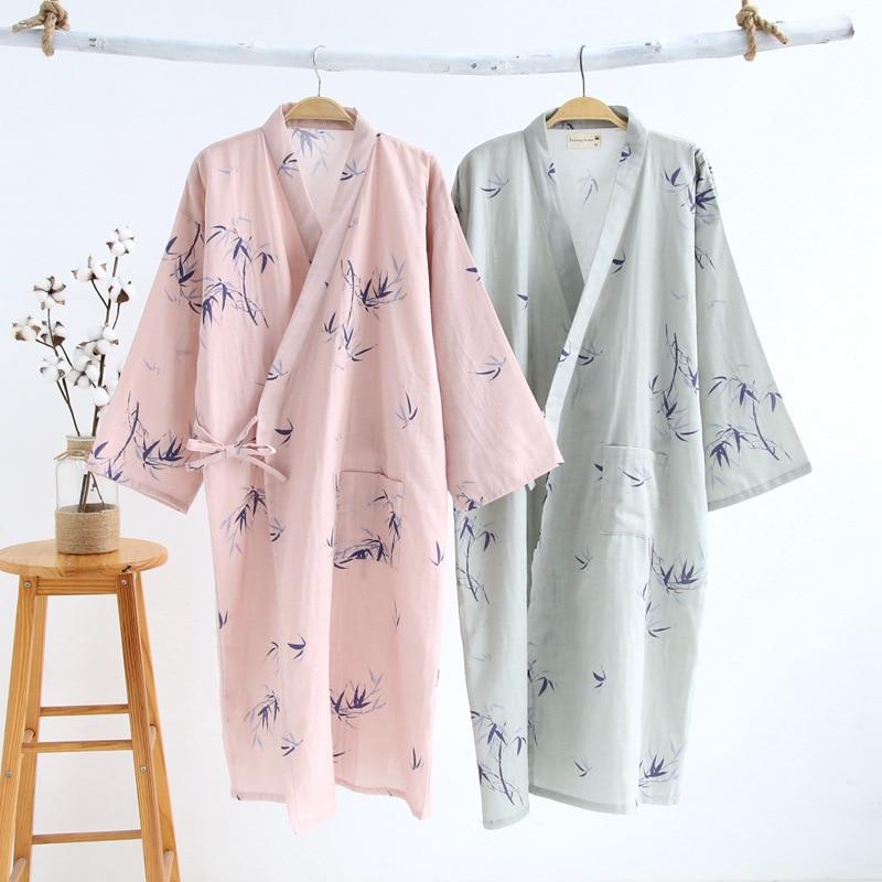 Summer Thin 100% Cotton Gauze Nightgown Lovers Robes Men and Women's Kimono Bathrobe Long Sleeping Skirt Home Clothing Sleepwear