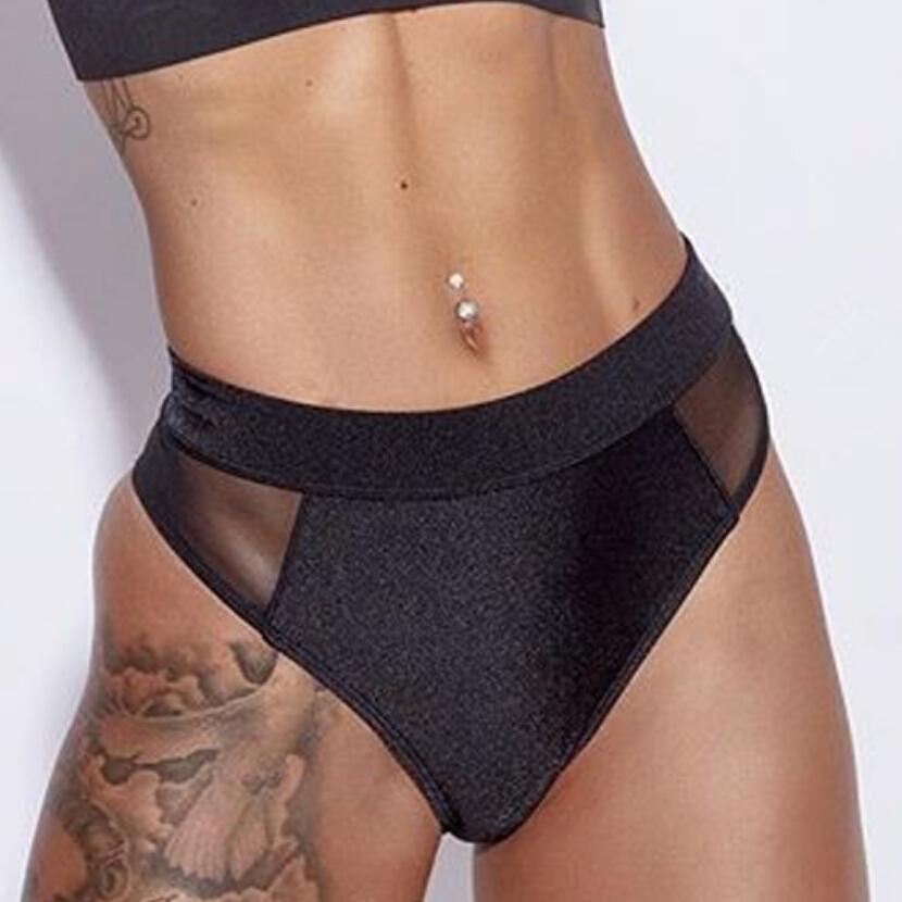 Summer Swimwear Women Bikini Panties Black Mesh Patch Briefs Swimsuit Beachwear High Waist Bathing Bottoms