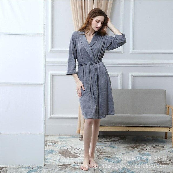 NewBang Brand Women's Bathrobe Loves Long Knitted Jacquard Nightgown Thin Soft Hotel Bath Robe Ladies Three Quarter Home Wear