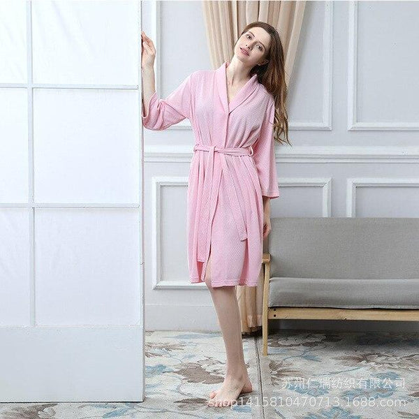 NewBang Brand Women's Bathrobe Loves Long Knitted Jacquard Nightgown Thin Soft Hotel Bath Robe Ladies Three Quarter Home Wear
