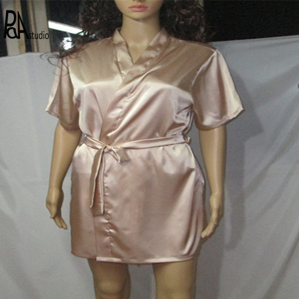 PLUS SIZE XXL 3XL Femme Man Satin Silk Bathrobe with Belt Nightgown Short Sleeve Robes Elegant Tracksuits Pijama Long Tops