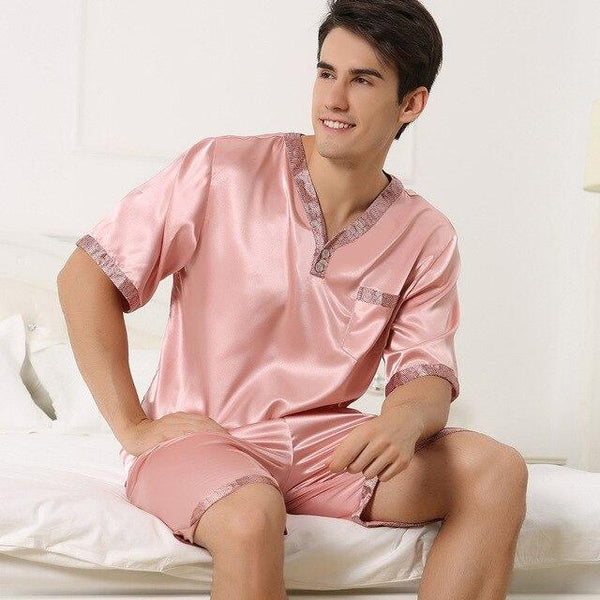 Satin Silk Pajamas Shorts For Men Rayon Silk Sleepwear Summer Male Pajama Set Soft Nightgown For Men Pyjamas