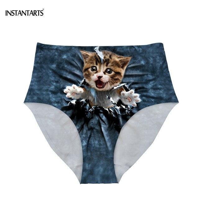 INSTANTARTS Female High Waist Bikini Bottom Swimwear Swim Suits Jeans Cats Dogs Printed Beachwear Shorts Swim Briefs Plus Size