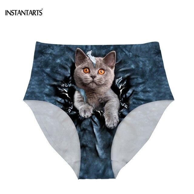 INSTANTARTS Female High Waist Bikini Bottom Swimwear Swim Suits Jeans Cats Dogs Printed Beachwear Shorts Swim Briefs Plus Size