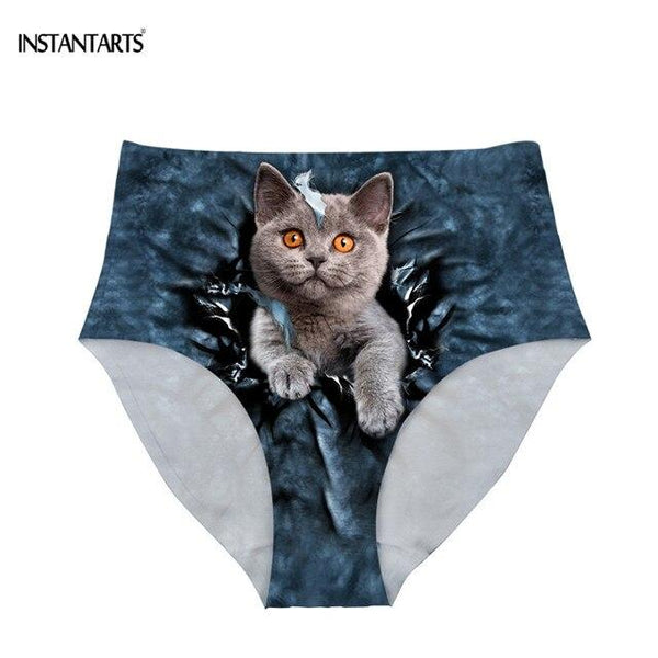 INSTANTARTS Female High Waist Bikini Bottom Swimwear Swim Suits Jeans Cats Dogs Printed Beachwear Shorts Swim Briefs Plus Size