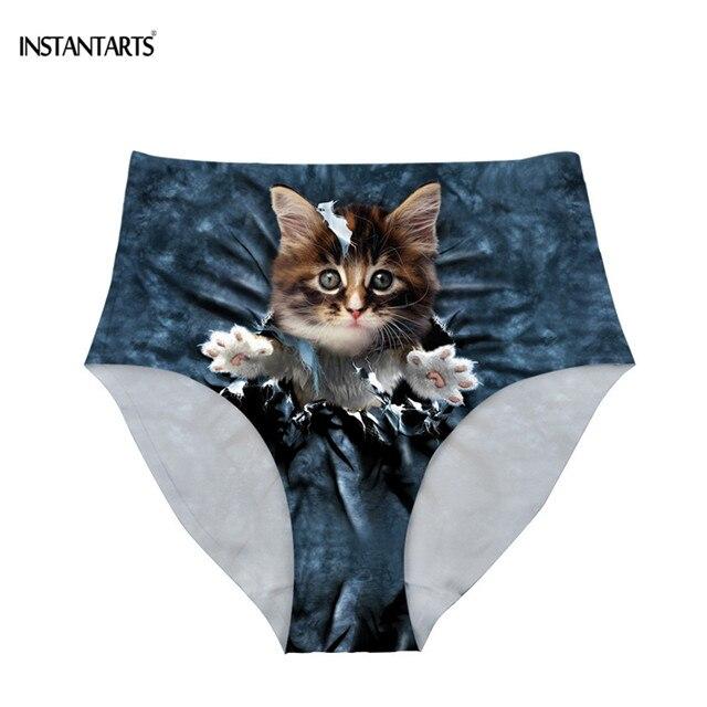 INSTANTARTS Female High Waist Bikini Bottom Swimwear Swim Suits Jeans Cats Dogs Printed Beachwear Shorts Swim Briefs Plus Size