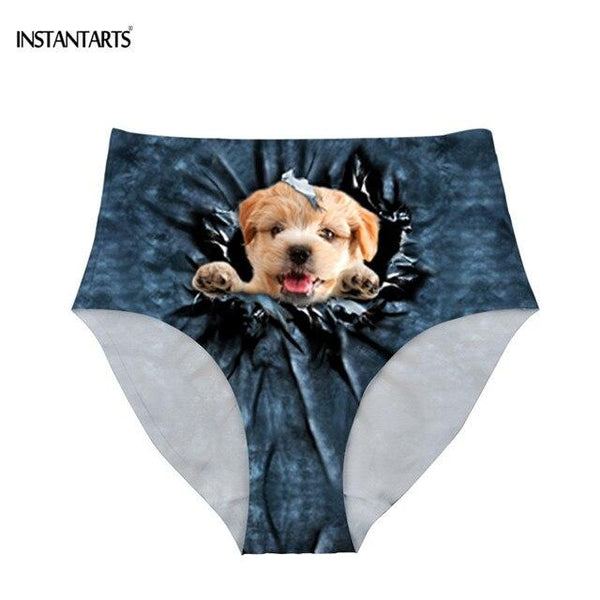 INSTANTARTS Female High Waist Bikini Bottom Swimwear Swim Suits Jeans Cats Dogs Printed Beachwear Shorts Swim Briefs Plus Size