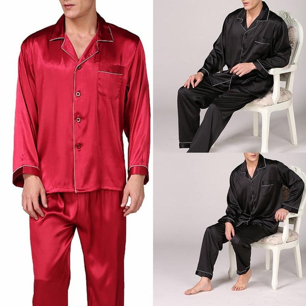 Modern Style Spring Men's Stain Silk Pajama Set Sleepwear Men Sexy Soft Cozy Satin Nightgown Lounge Pajama Sets Nightwear