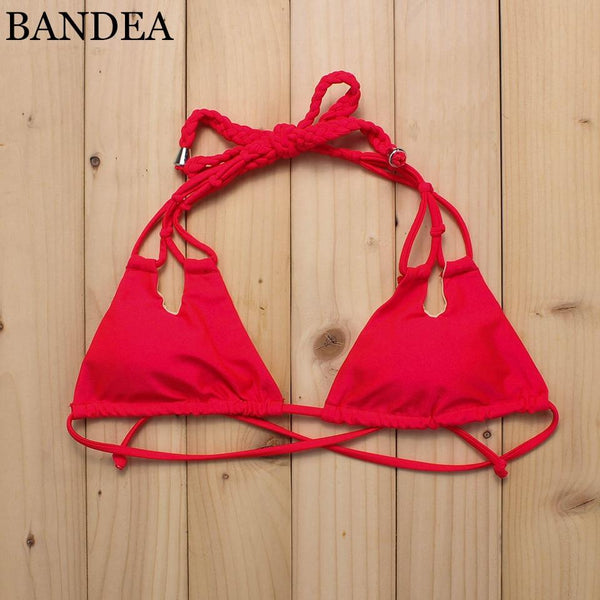 BANDEA bikini 2019 women swimwear halter tops Swimsuit solid Bathing Suit bikini top strappy beach wear Two-Piece Separates top