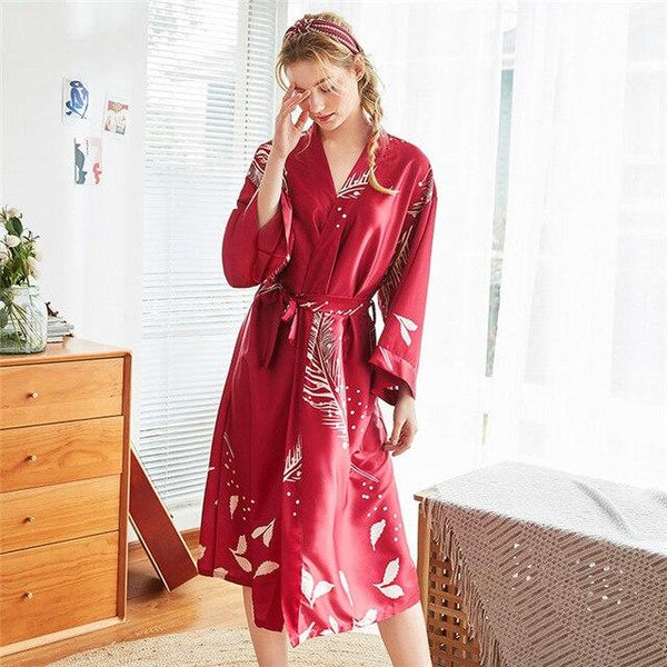 Sexy New Lady Long Robe Dress Satin Bathrobe Women Kimono Geisha Sleepwear Summer Print Nightgown Bridesmaid Brides Wedding Robe