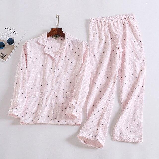 New Ladies Pajamas Woman Striped Long Sleep Nightgown Suit Home Furnishing Pajamas 100% Cotton Spring And Autumn Casual Nighty