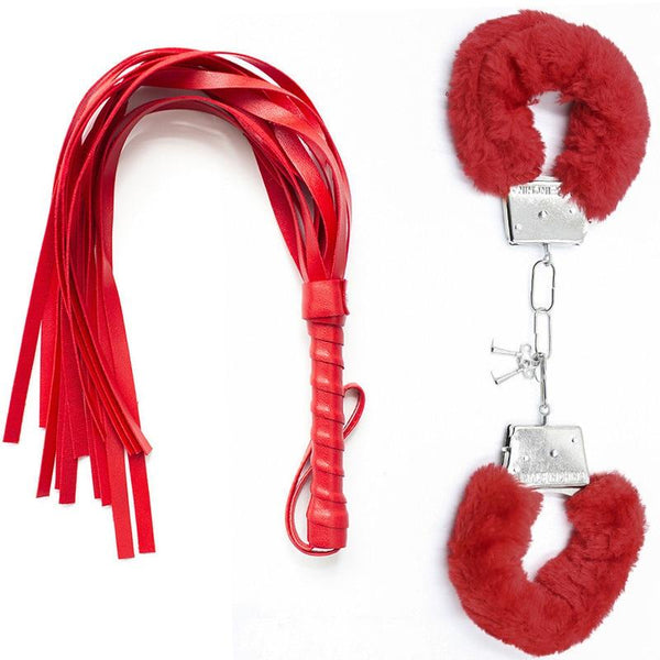 Sexy Lingerie BDSM Bondage Set Plush Ankle Cuffs With Whip Rope Erotic Accessories Handcuffs Adult Sex Toys For Woman Couples