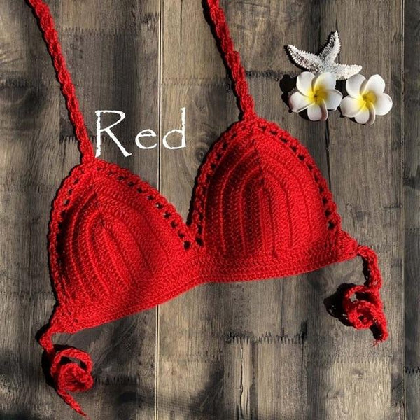 Solid Bikinis Mujer Swimsuit Crochet Red Bikini Top Knit Sexy Bikinis Women's Swimming Bra Large Female Swimwear S - XL 2019 New