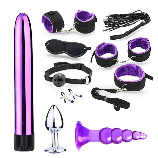 Dildo Vibrator Anal Plugs Handcuffs Whip Nipples Clip Blindfold Breast Pump BDSM Games Adult Sex Toys Kit For Couples