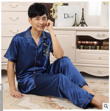 Summer lovers silk pajamas men short-sleeved silk sleepwear home sleepwear spring summer nightgown womens pajama set loungewear