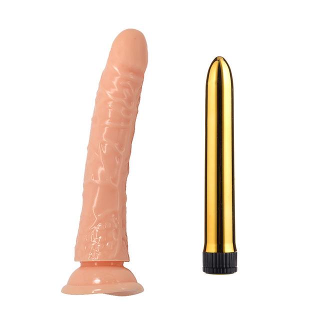 Sex Toys Bullet Vibrator Real Penis Dildo Combination Women Soft Rubber Sucker Lifelike Dick Dildo Vibrator Female Masturbator