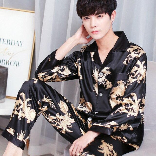 2019 summer satin silk pajamas for men silk sleepwear male pajama set soft nightgown for men pyjamas Soft Cozy Satin Nightgown