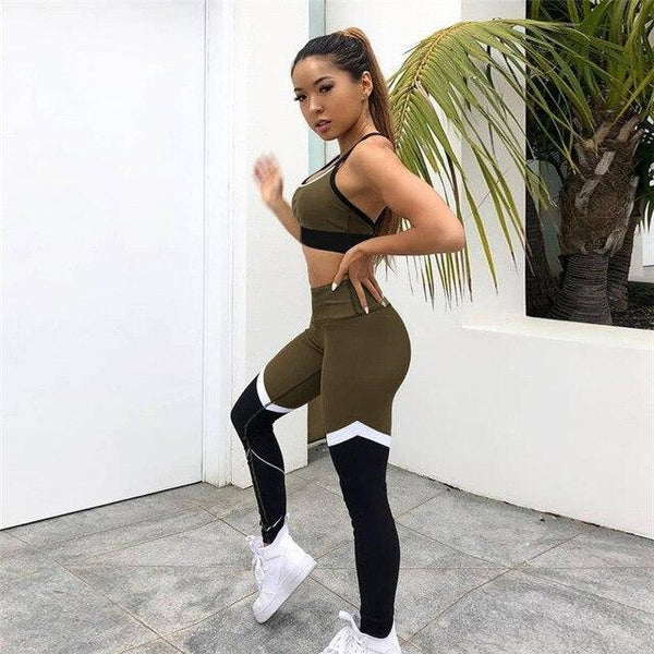 Topmelon Yoga Set Sleeveless Top Women Red Camisole Patchwork Pant Tights Fitness Workout Set Running Gym Leggings